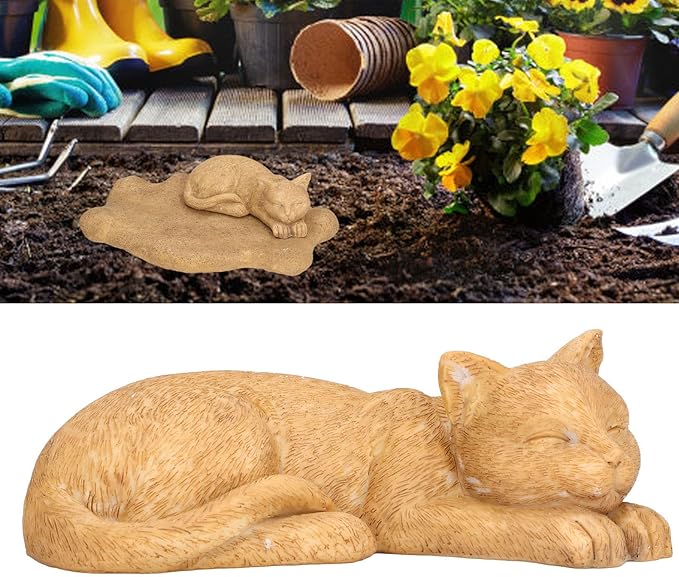 Hapivida Cat Garden Statue for Yard, Garden Memorial Stone Sleeping Cat Statue Decor Outdoor Resin Realistics Sculptures Decoration Gift