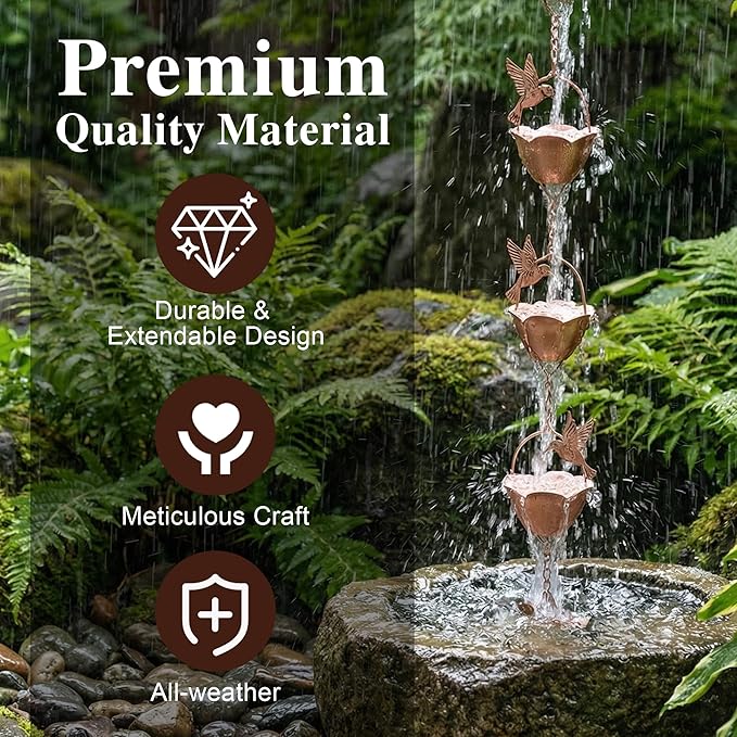 Topadorn Metal Rain Chain Decoration 7.85FT., Rain Catcher Metal Chain Gutter Downspout 94'' for House Eaves, Garden & Home, Flying Bird and Flower Shape Rain Chains