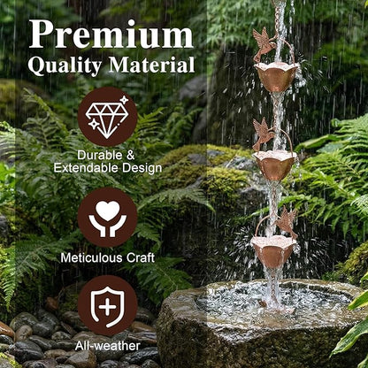 Topadorn Metal Rain Chain Decoration 7.85FT., Rain Catcher Metal Chain Gutter Downspout 94'' for House Eaves, Garden & Home, Flying Bird and Flower Shape Rain Chains