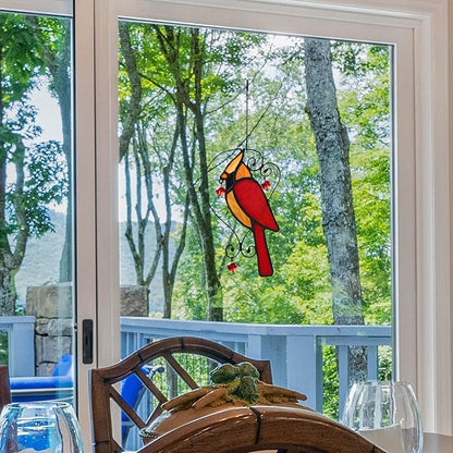 Red Cardinal Decor Stained Glass Window Hanging,Bird Ornaments Suncatcher for Window,Cardinal Gifts for Grandma,Mom, Sympathy Grief Memorial Gift (Red)