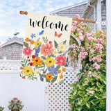 Baccessor Spring Summer Welcome House Flag Double Sided 28x40 Inch Burlap,Floral Butterflies Large Garden Flag Porch Patio Front Entry Yard Seasonal Farmhouse Outside Outdoor Decor