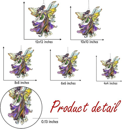 Floral Fairy Acrylic Suncatcher, Boho Suncatchers for Window Hanging Ornament, Stained Glass Effect Indoor Outdoor Garden Decor for Fairy Lover, Gifts for Mother's Day, Mom, Grandma, Wife, Women