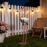 Glitzhome Solar Flamingo Garden Statue, 26.25 Inch Metal Outdoor Solar Light with Colorful Sculpture and Blue Bowl, Weather-Resistant Solar-Powered Decor for Yard, Patio, Lawn