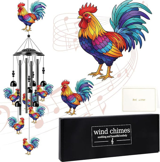 Chicken Wind Chimes for Outside - Chicken Gifts Rooster Decor for Women Men Mothers Day Christmas Housewarming Gifts, Coloful Metal Wind Chimes for Outdoor Garden Yard Decor