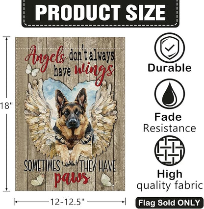Dyrenson Memorial German Shepherd Dog Garden Flag, Angels Don't Always Have Wings Cemetery Yard Outside Home Decoration Gifts for Loss of Dog, Pet Farmhouse Outdoor Small Decor Double Sided 12 x 18