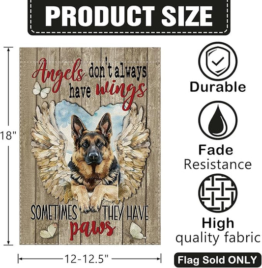 Dyrenson Memorial German Shepherd Dog Garden Flag, Angels Don't Always Have Wings Cemetery Yard Outside Home Decoration Gifts for Loss of Dog, Pet Farmhouse Outdoor Small Decor Double Sided 12 x 18