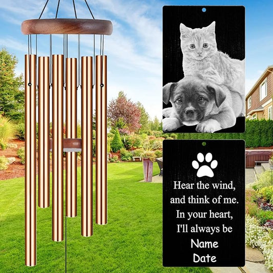 Personalized Wind Chimes Memorial Engraved Gift,Custom Sympathy Wind Chime for Loss of Loved One,Customized Mother Father Dog Pet Family Remembrance Bereavement Gifts