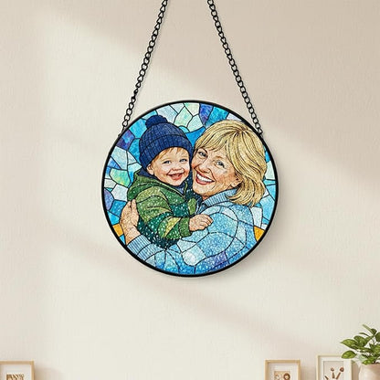 Personalized Grandma Stained Glass Sun Catcher, Custom Photo Window Hanging, Personalized Stained Glass, Gift for Grandma, Grandparents, Christmas, Birthday, Keepsake, Christmas Ornament, P4