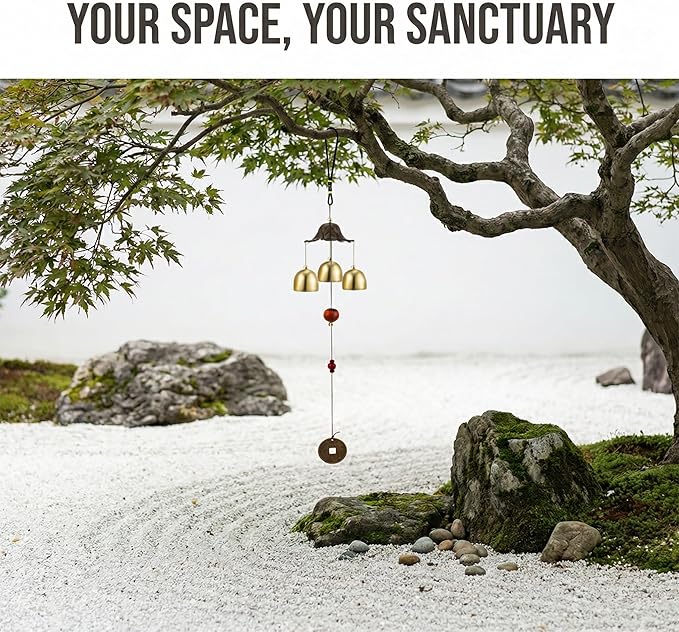 Feng Shui Wind Chimes for Good Luck Small Tibetan Brass Bells Windchimes Hanging Decor for Home Garden Outdoor Zen Campana de Viento Boho Asian Charms for Inside Outside Windstorm