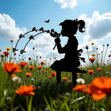 Girl Metal Dandelion Garden Stake – Dandelion Silhouette Sculpture Installation for Simple Balcony Decoration Scene, Outdoor Lawn Patio Yard Home Art Decor Figurines, Large Statues and Sculptures