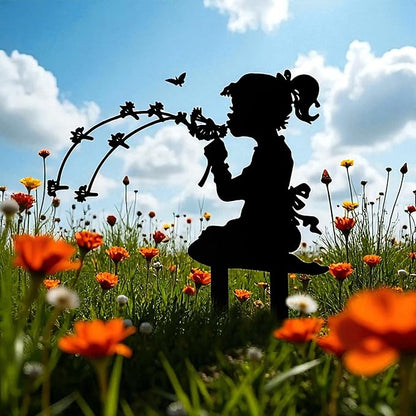 Girl Metal Dandelion Garden Stake – Dandelion Silhouette Sculpture Installation for Simple Balcony Decoration Scene, Outdoor Lawn Patio Yard Home Art Decor Figurines, Large Statues and Sculptures