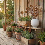 10 Pcs Rusty Metal Flower Garden Stakes,Rustic Metal Fern Leaf Plants,Iron Art Plant Shaped Decoration for Outdoor Lawn Walkway Patio