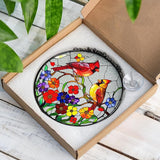 Cardinal Stained Glass Suncatcher for Window Hanging, Red Birds Home Decor, Stained Glass Cardinal Ornament for Bird Lovers, Mom, Grandma, Memorial and Sympathy Gift