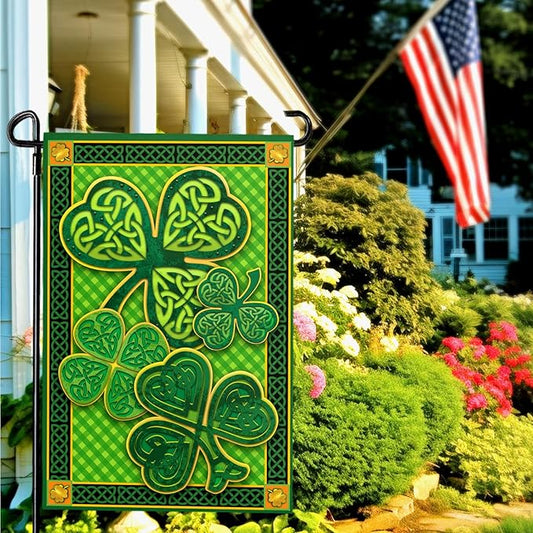 St Patricks Day Garden Flags Spring Green Shamrock Lucky Clover Holiday Yard Flag Porch Lawn Decorations 12x18 Double Sided Buffalo Plaid Saint for Farmhouse Holiday Happy St Patricks Day Outside