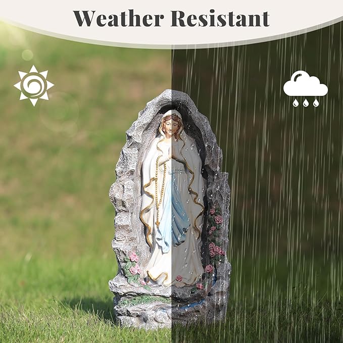 EROMMY Our Lady of Lourdes Statue 17.3 Inch Virgin Mary Grotto Figurine Catholic Praying Sculpture for Garden Home Patio Religious Decor