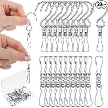 Wind Spinner Swivel Hooks, 20 Pieces Stainless Steel Swivel Hooks for Wind Spinners 360 Degree Rotating Windsock Clips Hanger Swivels Clips for Winds Chimes Bird Feeder Crystal Twisters Party Supply