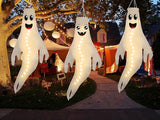 3PCS 43 Inch Halloween Lighted Hanging Ghost Windsocks Hanging Decorations for Tree, Fall LED Flag Wind Socks for Home Yard Outdoor Autumn Decor Party Supplies (Batteries Not Included,No Timer)