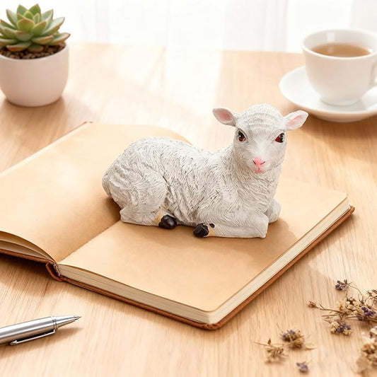 Jerliflyer Lamb Garden Statue,Sheep Hand Made Lifelike Garden Sculpture for Indoor Outdoor Decoration (Medium Lying Position)