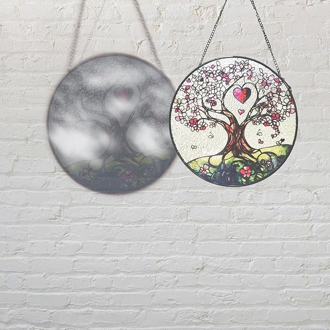 Stained Glass Suncatcher Window Hanging – Pink Tree of Life with Heart, Sun Catcher Window Decor, Meaningful Gift for Mom, Grandma, Nana, Birthday & Mother’s Day