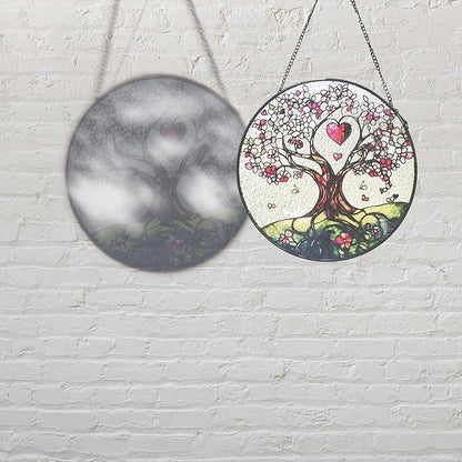 Stained Glass Suncatcher Window Hanging – Pink Tree of Life with Heart, Sun Catcher Window Decor, Meaningful Gift for Mom, Grandma, Nana, Birthday & Mother’s Day
