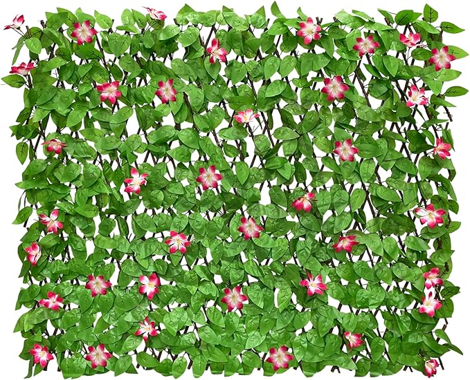 Expandable Fence Privacy Screen for Balcony Patio Outdoor,Decorative Faux Ivy Fencing Panel,Artificial Hedges (Single Sided Leaves)