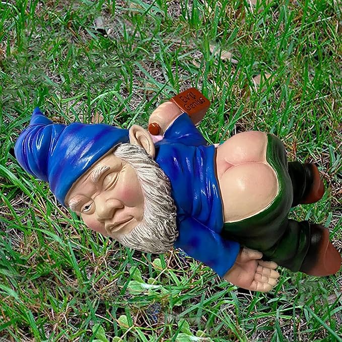 MINICAR Gnome Statue, Funny Outdoor Garden Yard Lawn Sculpture Decoration Home Decor Naughty Gifts, 6 Inch Length