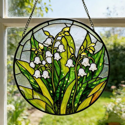Stained Glass Sun Catcher,Valley FlowersStained Glass Window Hanging Garden Decor,Sun Catchers Indoor Window,Whimsical Decoration for Home Backyard Patio Lawn Porch with 9.8 INCH