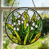 Stained Glass Sun Catcher,Valley FlowersStained Glass Window Hanging Garden Decor,Sun Catchers Indoor Window,Whimsical Decoration for Home Backyard Patio Lawn Porch with 6.3 INCH