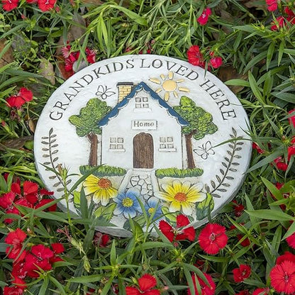 Grandma Garden Stepping Stone Yard Walkway Step Stone Grandma Gifts from Grandchildren Home Outdoor Decor Lawn Concrete Stepping Stones Outside Decorations, regular, White