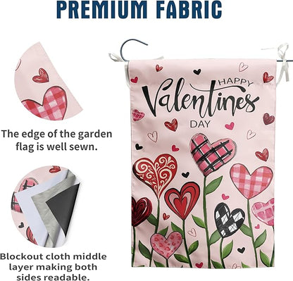 Happy Valentines Day House Flag 28 x 40 Double Sided Love Heart Floral Garden Decorations Spring Holiday Anniversary Yard Banner 12x18 Inch Double Sided for Outside