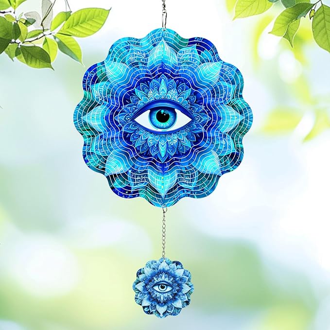 Wind Spinners Outdoor Eye, 12 inch Laser Cut Metal Art Geometric Pattern Wind Spinners Craft Decor Birthday Gifts for Women and Mom - Hanging Kinetic for Yard, Garden, Patio, Outdoor