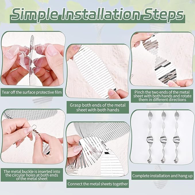 12PCS Stainless Steel Reflective Wind Spinners for Outside, 3D Mirror Spinners Outdoor, Metal Garden Decor to Enhance Patio Yard, Visual Scare Device for House, Reflective Spinners for Garden