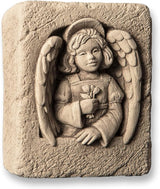 Carruth Studio, Angel Mini Wall Plaque Garden Statue Figurine, Original Sculpture Handcrafted in Stone, Artisan Made