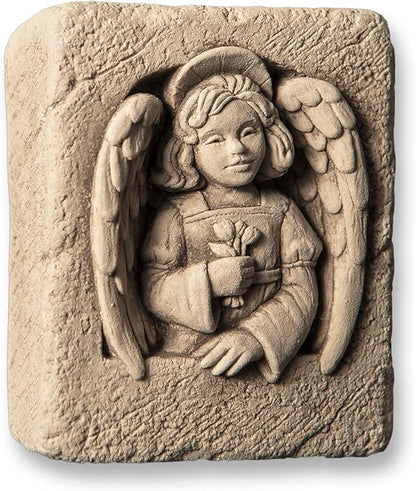 Carruth Studio, Angel Mini Wall Plaque Garden Statue Figurine, Original Sculpture Handcrafted in Stone, Artisan Made