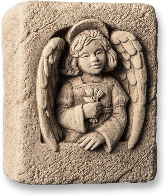 Carruth Studio, Angel Mini Wall Plaque Garden Statue Figurine, Original Sculpture Handcrafted in Stone, Artisan Made
