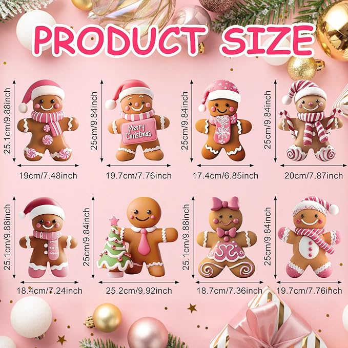 8 Pcs Christmas Gingerbread Man Yard Signs with Stakes Outdoor 3D Gingerbread House Decoration Xmas Yard Stakes Lawn Signs for Christmas Holiday Pathway Garden Patio Party Favors (Elegant)