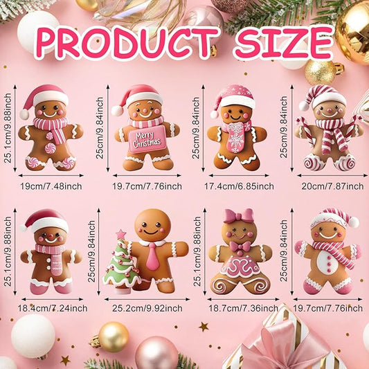 8 Pcs Christmas Gingerbread Man Yard Signs with Stakes Outdoor 3D Gingerbread House Decoration Xmas Yard Stakes Lawn Signs for Christmas Holiday Pathway Garden Patio Party Favors (Elegant)