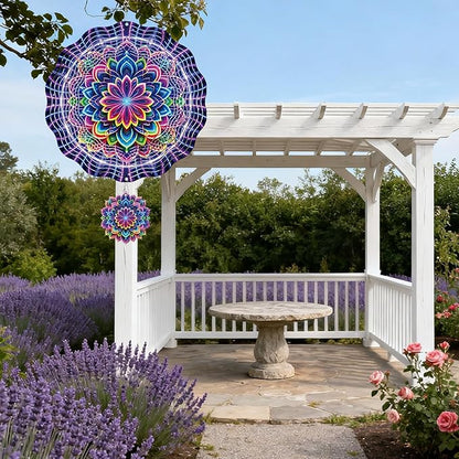 Rngmsi Mandala Wind Spinner Gifts for Women, Mandala Hanging Wind Spinners Outdoor Gifts for Mom Men Grandma, 3D Stainless Steel Metal Yard Decor for Garden Patio Lawn (12 X 12 Inches)