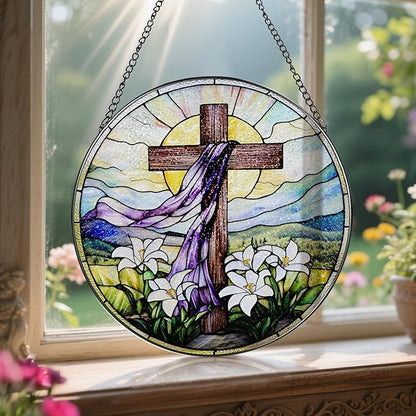 8 Inches Stained Glass Cross Suncatcher, Stained Glass Window Hanging Decor, Religious Cross Ornament, Christian Home Decor, Christian Gift, Religious Gift, Gifts for Christmas