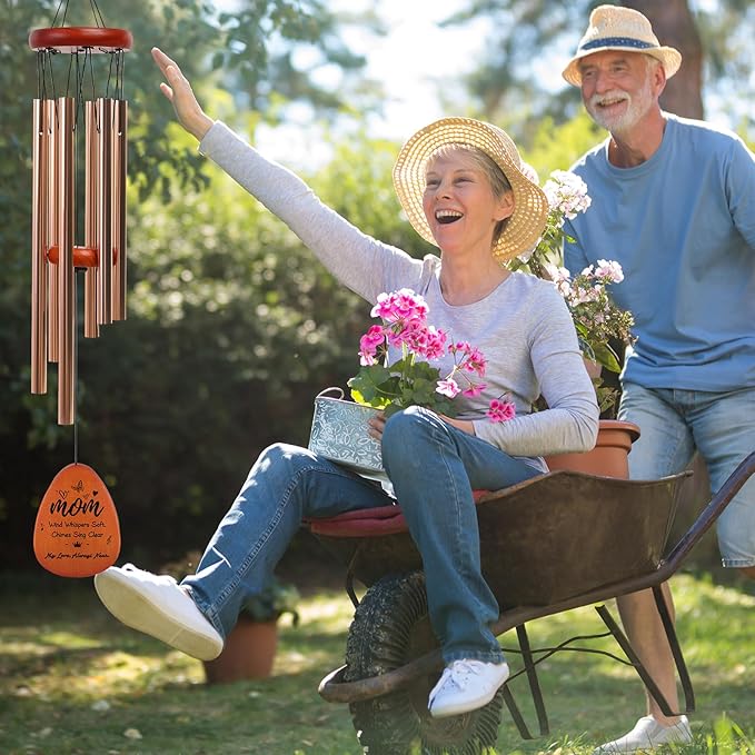 Wind Chimes for Outside, for Mom from Daughter Son with Gift Box, Deep Tones 6 Aluminum Tubes, Engraved Wood Sign, Thanksgiving for Mom, Garden Decor