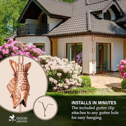 Good Directions 487P-8 Fish Rain Chain - 8.5 ft., with 4 Large Figures, Large Cups 100% Pure Copper