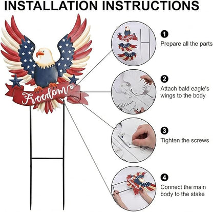 TERESA'S COLLECTIONS 4th of July Decorations for Outdoor, Patriotic Memorial Day Garden Decor, Eagle Metal Yard Art Sign for Outside, Americana Garden Stake for Lawn, Independence Day Gifts, 34''