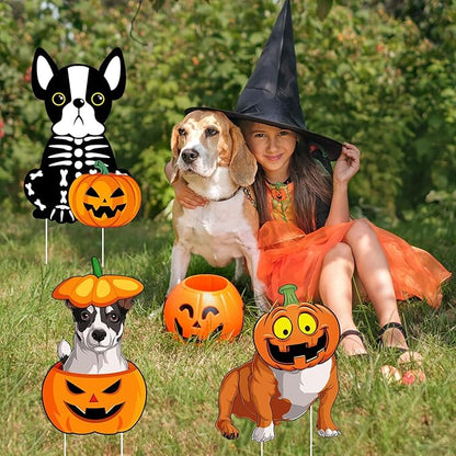 6 PCS Halloween Dog Decorations Cute Halloween Yard Sign with Stakes Dog Yard Decorations Halloween Yard Decorations Outdoor Signs