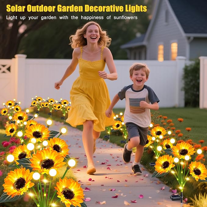 EDOF 6 Pack Sunflower with Firefly Lights,Solar Lights Outdoor Garden Decor,Solar Flowers Lights Waterproof,Sunflowers Birthday Gifts for Mom Women,Decorative Stakes Fairy Lights for Yard Patio Lawn