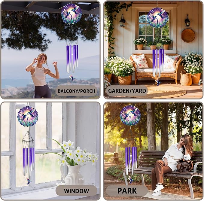 Hummingbird Wind Chimes for Outside - Hummingbird Wind Chimes with 3D Wind Spinners for Bird Lover, Hanging Art Ornament for Indoors Room Home Wall Garden Patio Yard Porch Backyard, Memorial Gifts