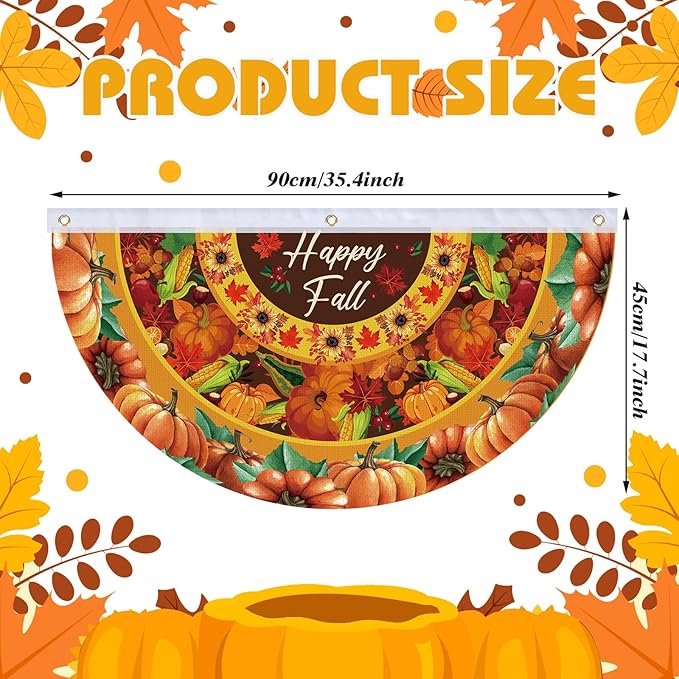 6 Pcs Hello Fall Bunting Flag Thanksgiving Pumpkin Welcome Fall Outdoor Half Banner Happy Harvest Autumn Pumpkin Squirrel Pattern Bunting Flag for Thanksgiving Garden Decor, 1.5 x 3 ft