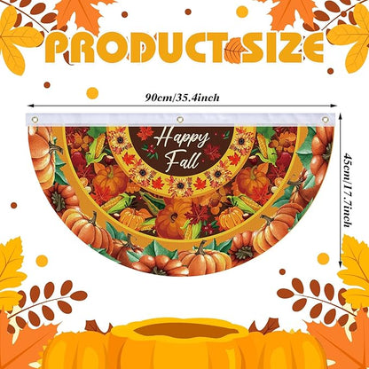 6 Pcs Hello Fall Bunting Flag Thanksgiving Pumpkin Welcome Fall Outdoor Half Banner Happy Harvest Autumn Pumpkin Squirrel Pattern Bunting Flag for Thanksgiving Garden Decor, 1.5 x 3 ft