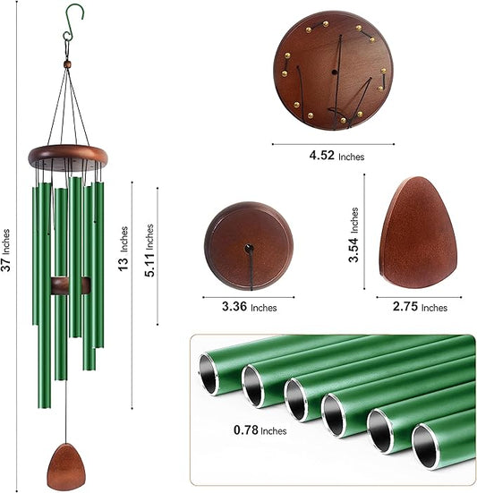 Bursvik Large Aluminium Wind Chimes 37 Inches to Create a Zen Atmosphere Suitable for Outdoor, Garden, Patio Decoration. Classic Wind Chimes with Wind Catcher Suitable as A Gift for Unisex(Green)