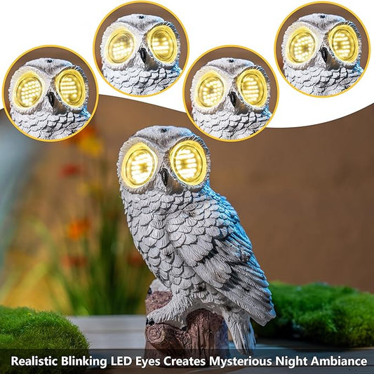 Solar Owl Garden Statue with Led Lights Waterproof Outdoor Decorative Lamp with Moving Eyes, Perfect Unique Gift for Women, Moms, Garden Lovers Ideal for Yard Patios and Lawns