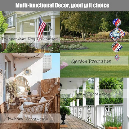 Silver American Flag Eagle Patriotic Helix Metal Wind Spinners for Yard and Garden,12 Inch 3D Stainless Steel Hanging Kinetic Yard Art Wind Sculpture Independence Day Decor